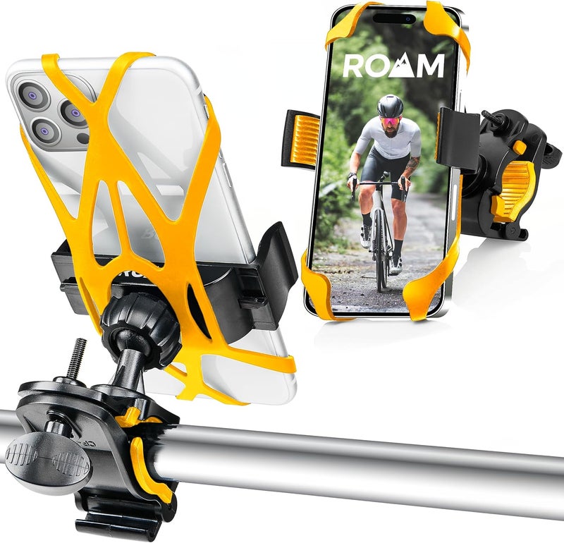 Roam Universal Cell Phone Holder Net Mount - Adjustable Up to 3.6" W x 7" L - 360° Rotation - Hands Free Navigation System for Motorcycle eBike Dirt Road Cruiser Scooter - Orange - Image 1